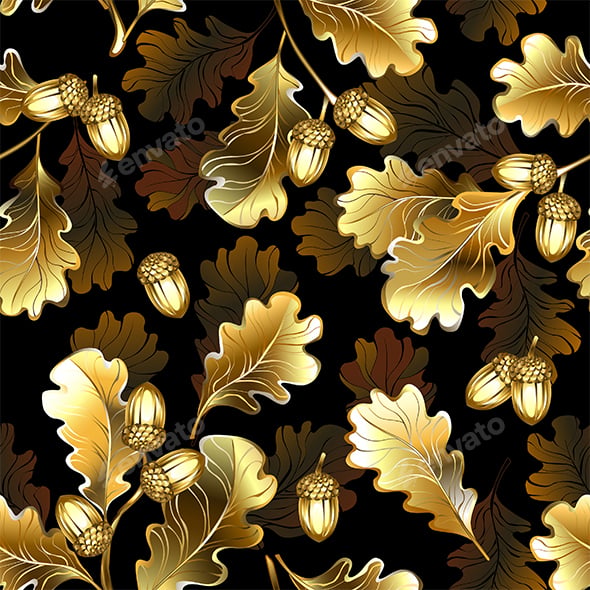 Seamless with Golden Oak Branches