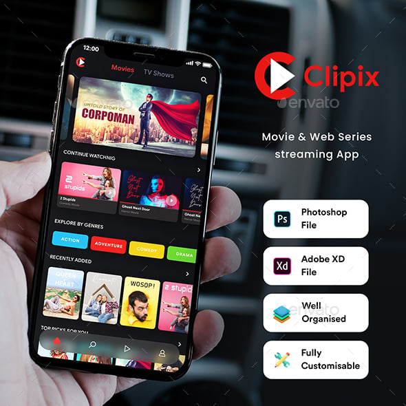 Movie App UI kit| Web Series App UI Kit| Online Video Streaming App UI Kit| OTT App UI Kit| Clipix