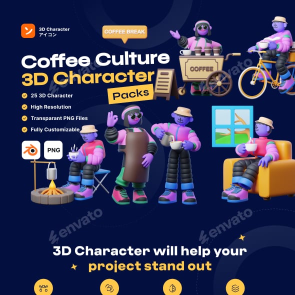 Coffee Culture: 3D Character Illustration Pack