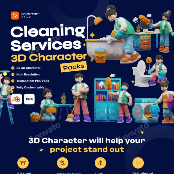Cleaning Services 3D Character