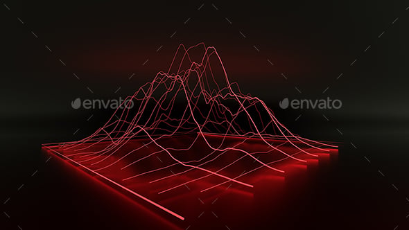 Financial 3D Red Neon Light Chart in Black Background.