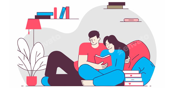 Couple Reading Book Together at Home