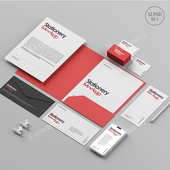Stationery Set Mockup. 12 PSD Files.