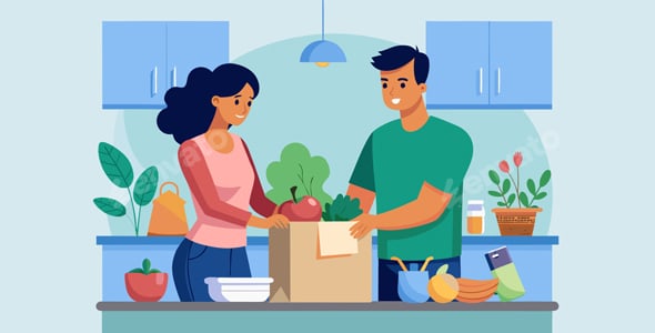 Happy Couple Preparing Food Together in Modern Kitchen