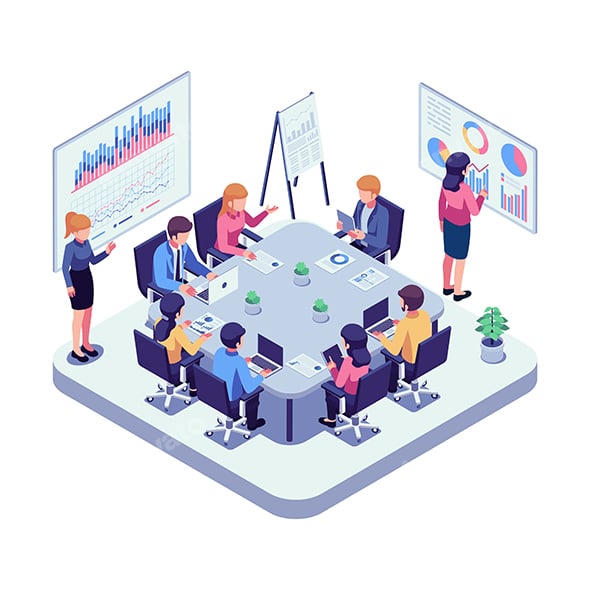 Isometric Business Meeting with Team Collaboration
