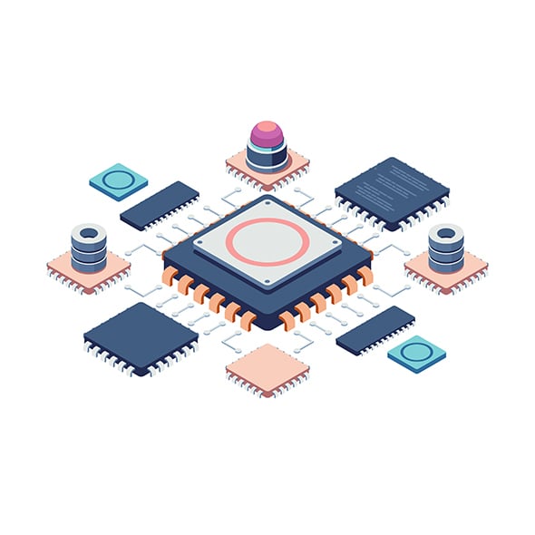 Isometric Semiconductor Chip with Connected Components