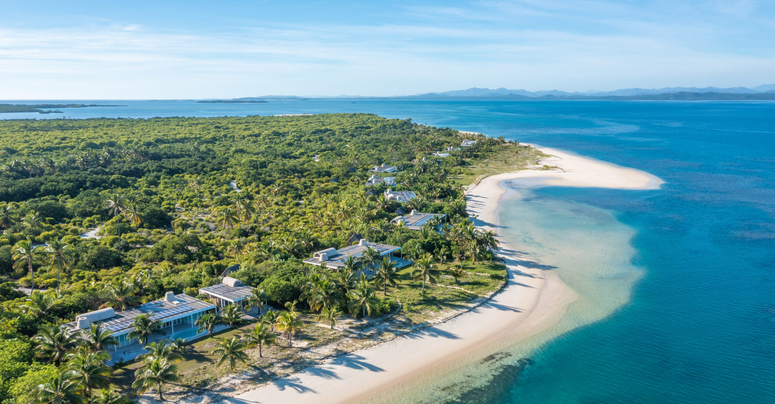 aerial image of villas on island