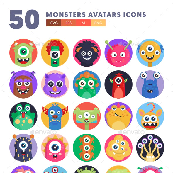 50 Monsters Avatars Icons