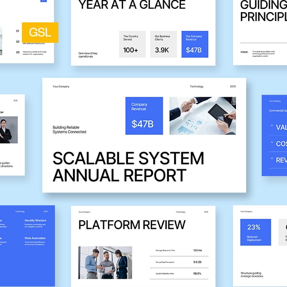 Blue White Technology Company Annual Report Google Slide Presentation