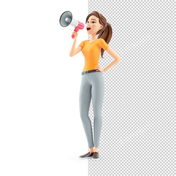 3D Woman Making an Announcement with Megaphone