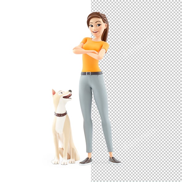 3D Woman Standing with her Dog