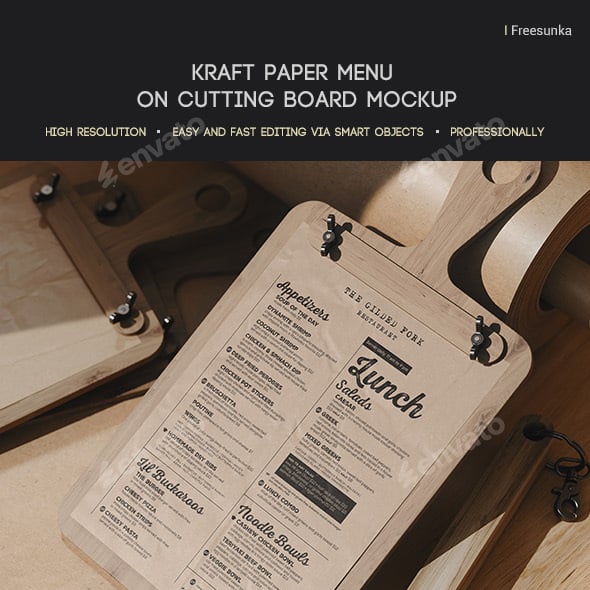Kraft Paper Menu on Cutting Board Mockup
