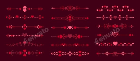 Heart Dividers Set Valentine Day or Wedding Love