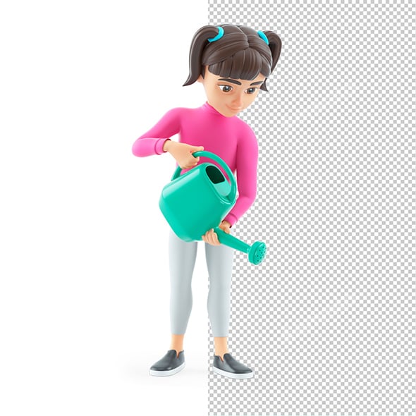 3D Girl Using Watering Can