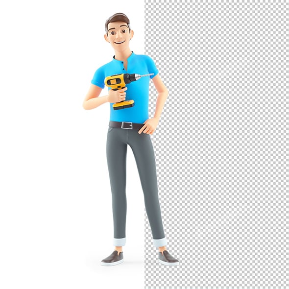 3D Man Holding Power Drill
