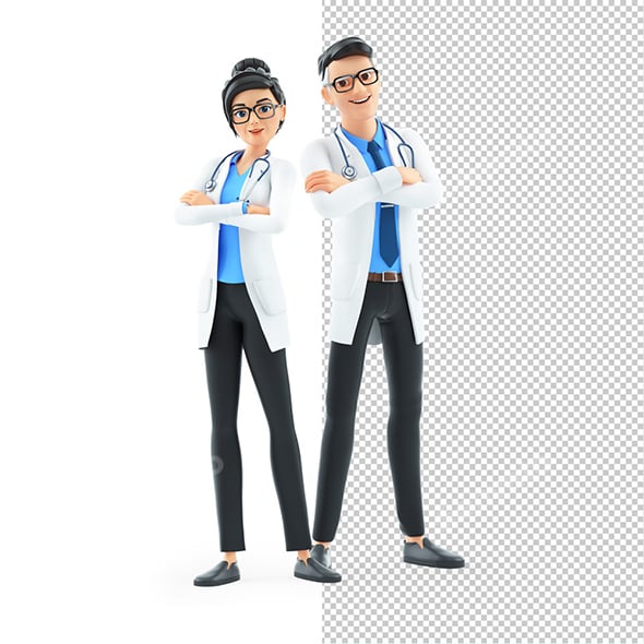 3D Cartoon Doctors with Arms Crossed