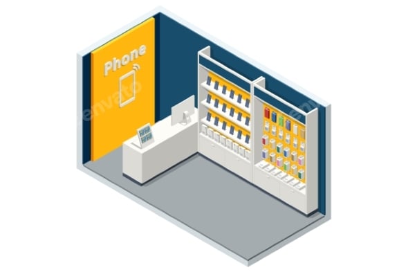 Isometric Illustration of a Smartphone Store
