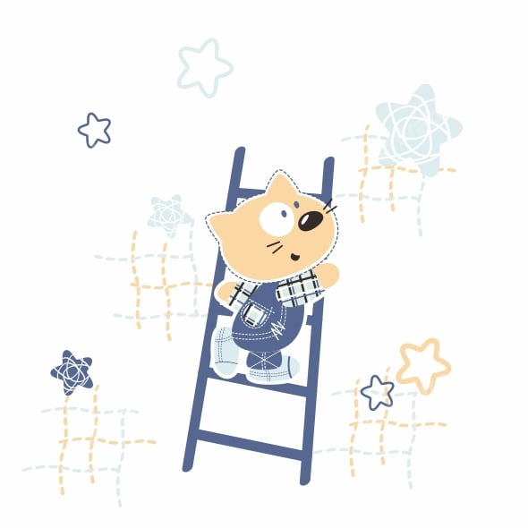 Cute Cat Climbing Starry Ladder